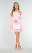 Lichtroze Stretch Jurk met Knopen, Vierkante Hals en Plooien