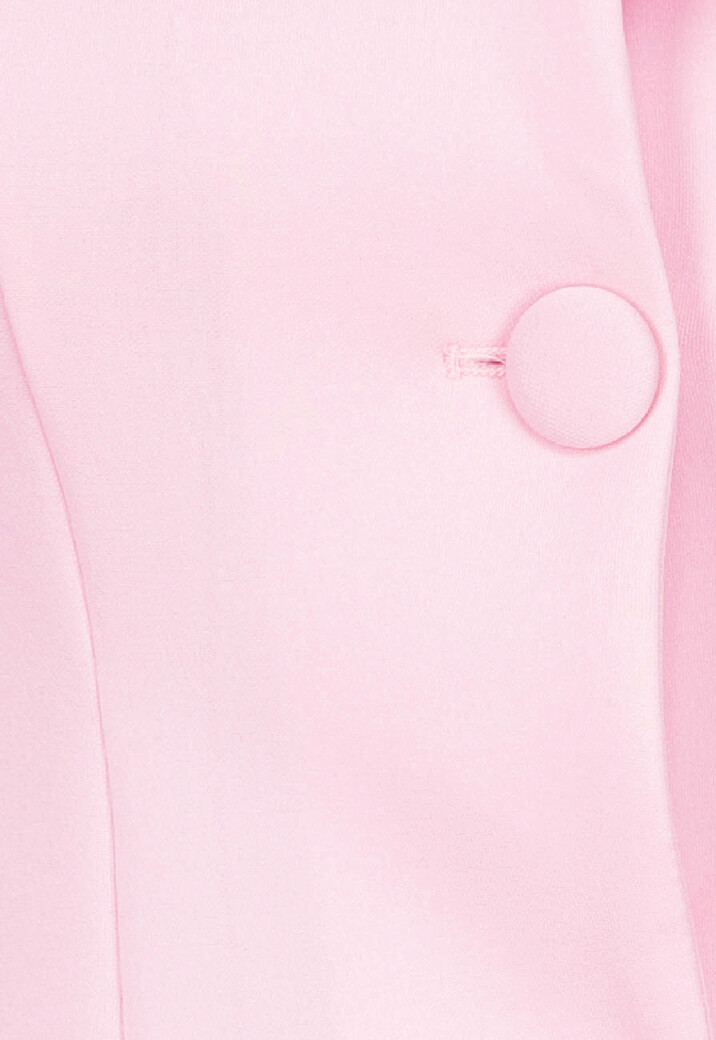 Lichtroze Stretch Jurk met Knopen, Vierkante Hals en Plooien