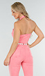 Roze Denim Halter Jumpsuit met Knoopsluitingen