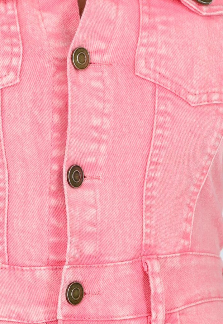 Roze Denim Halter Jumpsuit met Knoopsluitingen