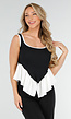 Zwart-Witte Stretch Top met Ronde Hals en Ruffle Detail aan de Zoom