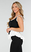 Zwart-Witte Stretch Top met Ronde Hals en Ruffle Detail aan de Zoom