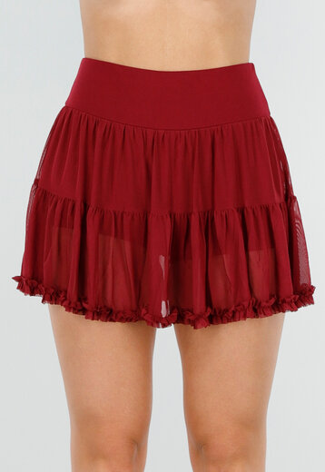 Bordeauxrode Mesh Skort met Ruffle Rand