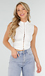 Witte Mouwloze Crop Top met Haaksluiting en Stretch