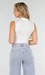 Witte Mouwloze Crop Top met Haaksluiting en Stretch