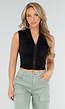 Zwarte Mouwloze Crop Top met Haaksluiting en Stretch