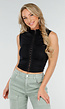 Zwarte Mouwloze Crop Top met Haaksluiting en Stretch