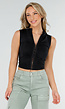Zwarte Mouwloze Crop Top met Haaksluiting en Stretch