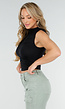 Zwarte Mouwloze Crop Top met Haaksluiting en Stretch