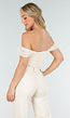 Lichtbeige Mesh Off Shoulder Top met Stretch en Drapé Effect