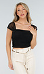 Zwarte Mesh Off Shoulder Top met Drapé Effect en Stretch