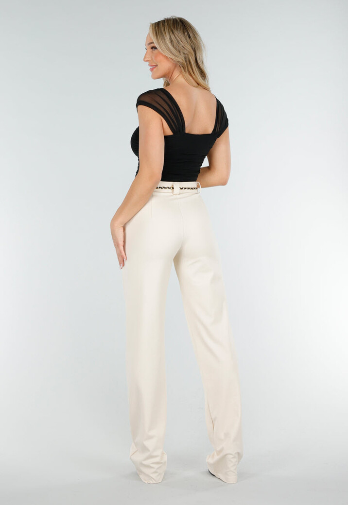 Zwarte Mesh Off Shoulder Top met Drapé Effect en Stretch