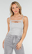 Grijze Cut-Out Top met Spaghetti Bandjes en Stretch