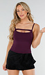 Paarse Cut-Out Top met Spaghetti Bandjes en Stretchmateriaal