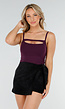 Paarse Cut-Out Top met Spaghetti Bandjes en Stretchmateriaal