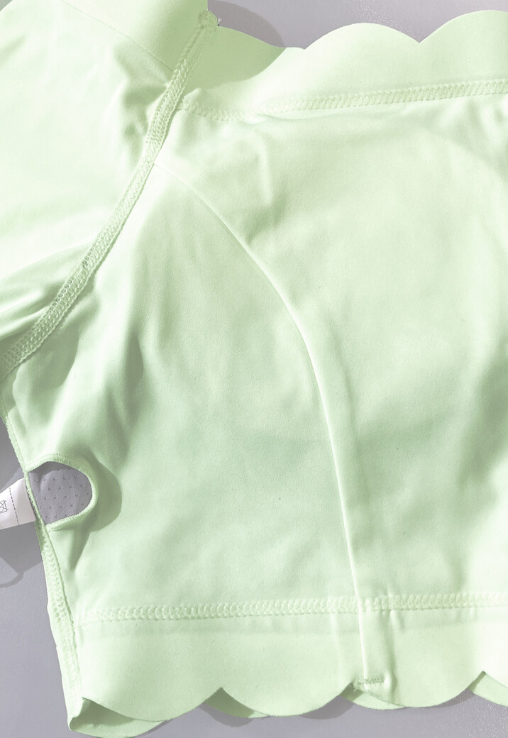 Mintgroene Off Shoulder Crop Top met Lange Mouwen en Pads