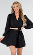 Zwarte 2-Piece Set met Overslag en Knooptdetail