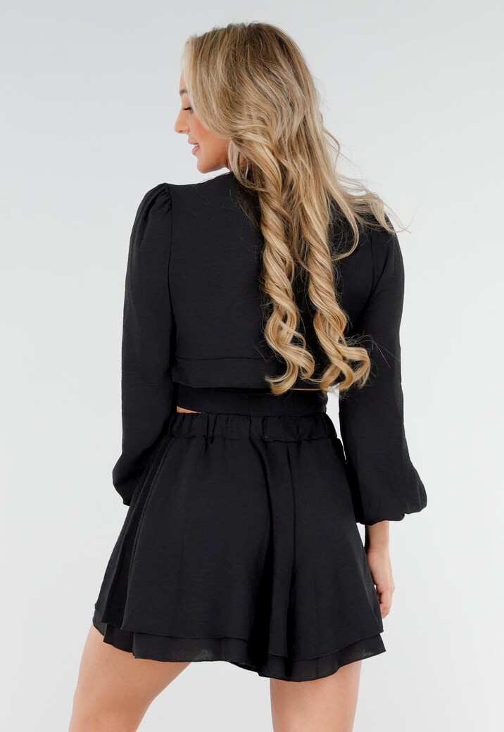 Zwarte 2-Piece Set met Overslag en Knooptdetail