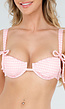 Roze Geruite Beugel Bikinitop met Ruches en Schouderstrikjes