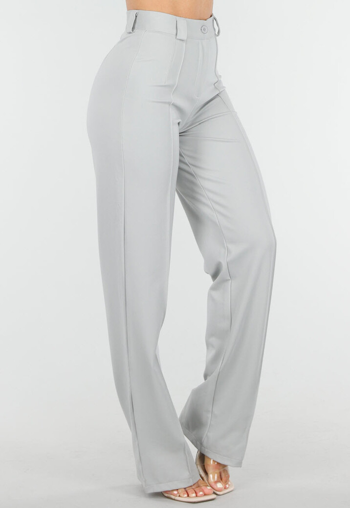 Lichtgrijze Pantalon met Stretch en Rechte Pijpen