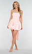 Lichtroze Strapless Jurk met Ballonrok en Afneembare Strik