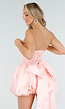 Lichtroze Strapless Jurk met Ballonrok en Afneembare Strik