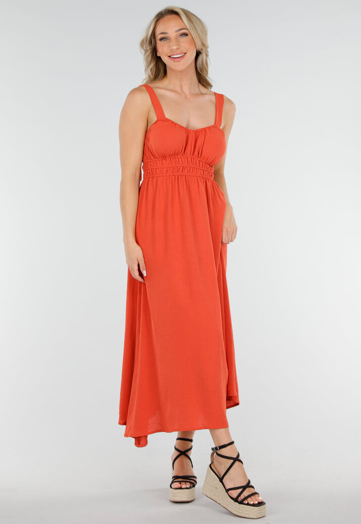 Roestkleur Midi Jurk met verstelbare bandjes en Stretch