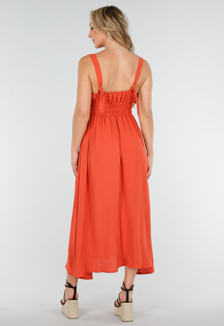 Roestkleur Midi Jurk met verstelbare bandjes en Stretch