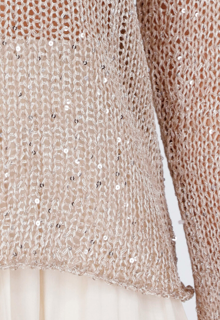 Beige Gebreide Trui met Pailletten