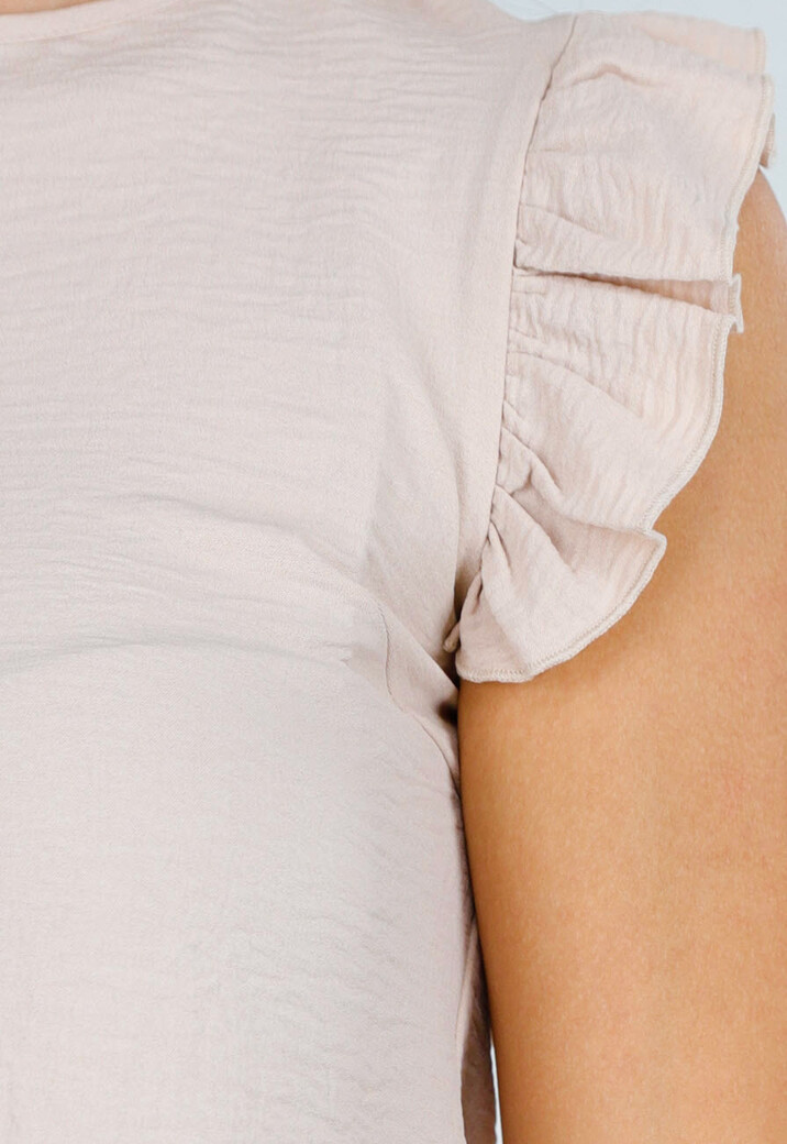 Beige Mouwloze Top met Volants bij de Schouders en Strik