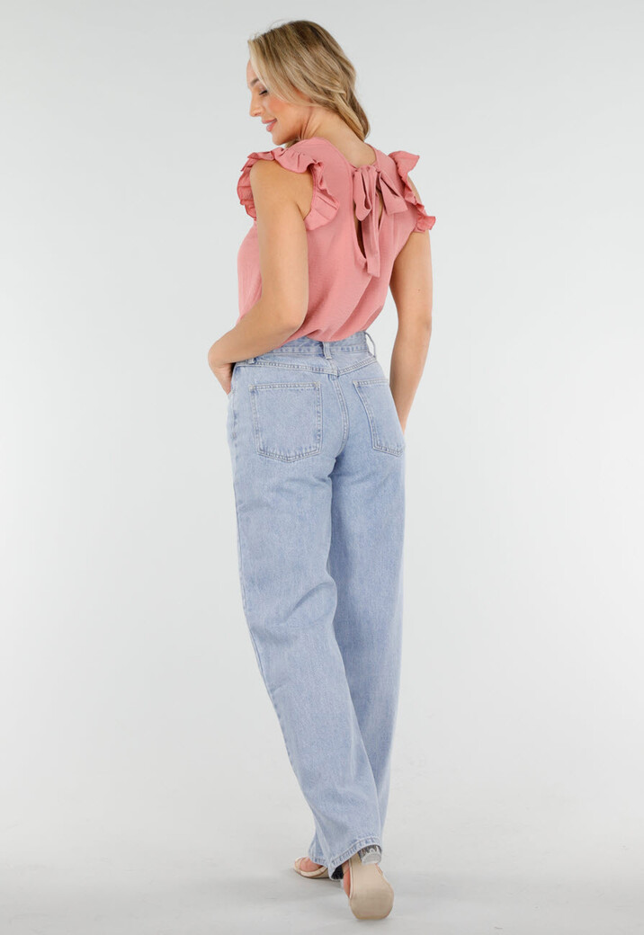 Oudroze Mouwloze Top met Volants bij de Schouders en Strik