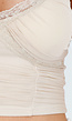 Beige Mesh Crop Top met Kant, V-Hals en Pads