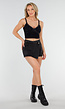 Zwarte Mesh Crop Top met Kant, V-Hals en Pads