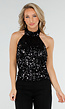 Zwarte Haltertop met Pailletten en Open Rug