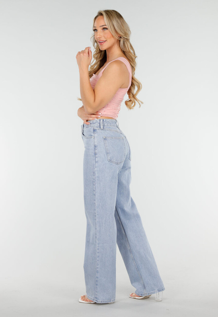 Lichtroze Mesh Off Shoulder Top met Drapé en Stretch