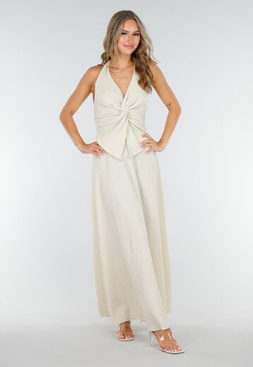 Beige V-Hals Maxi Set