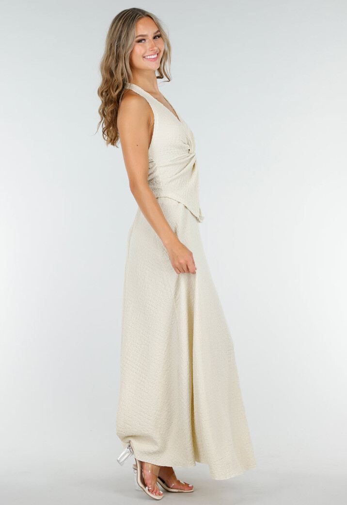Beige Maxi Halter Set met Geknoopte Top