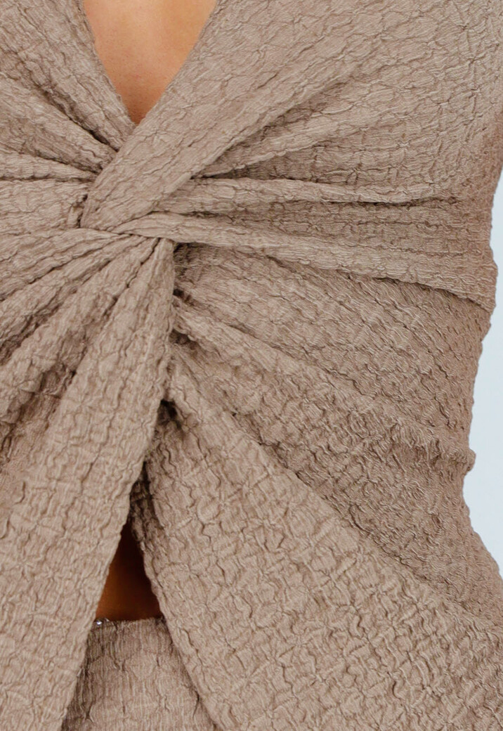 Taupe Halter Set met Geknoopte Top en Stretch