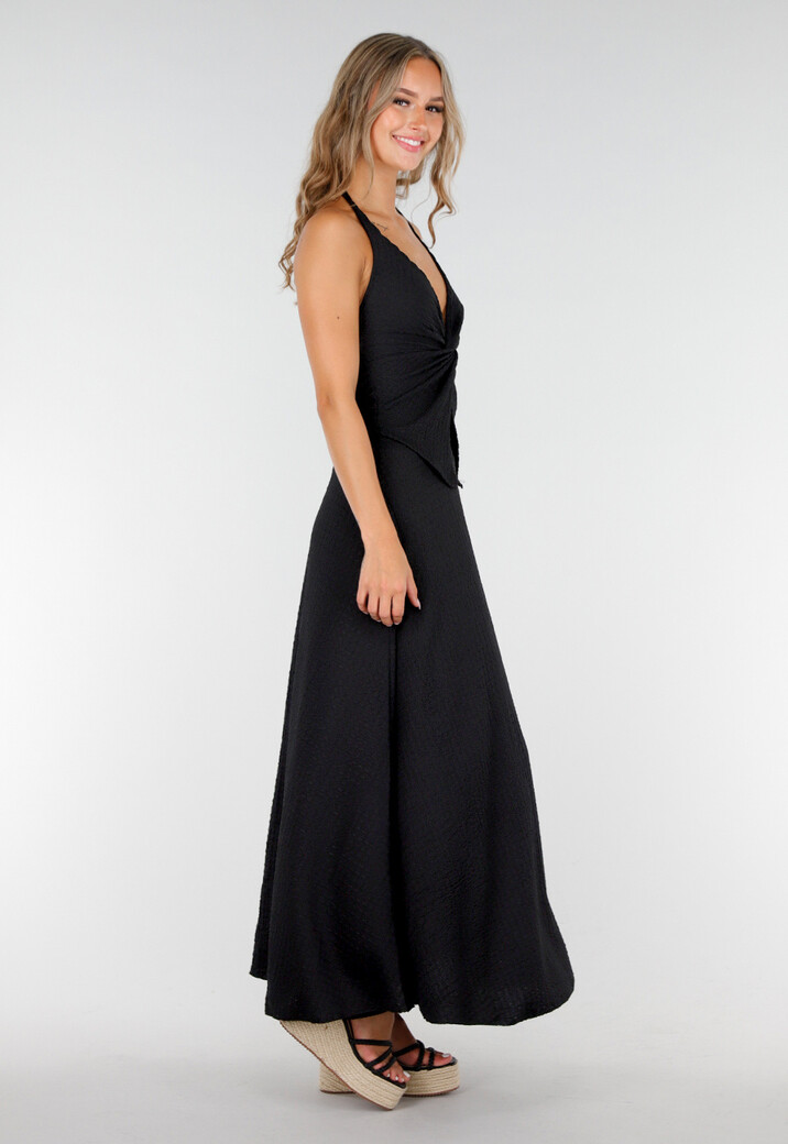 Zwarte Maxi Set met V-Hals en Stretch