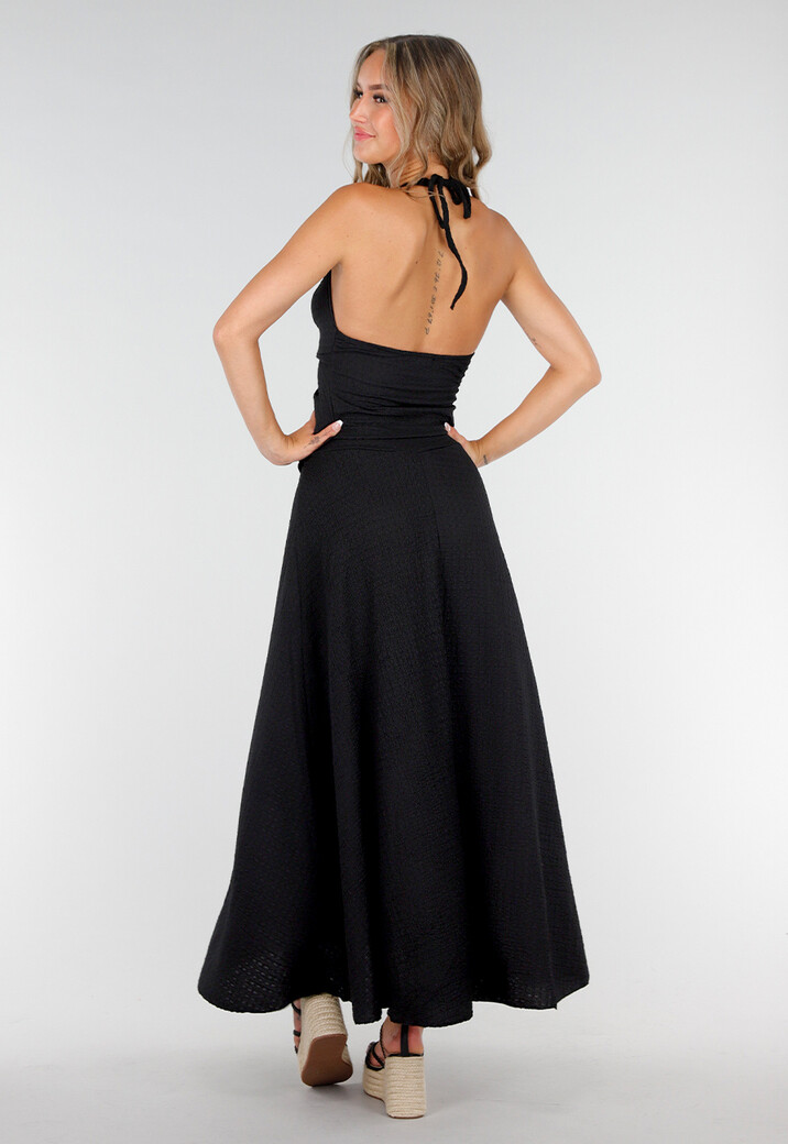 Zwarte Maxi Set met V-Hals en Stretch