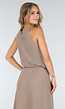 Taupe Set met Hooggesloten Top en Stretch