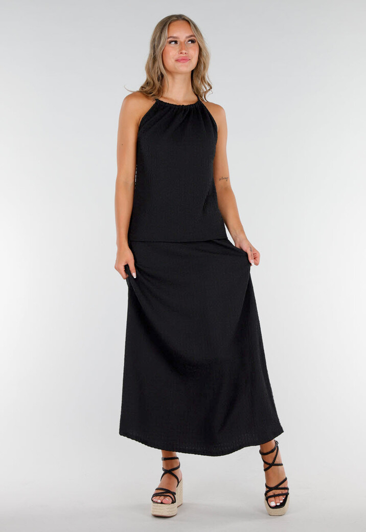 Zwarte Maxi Set met Hooggesloten Top en Stretch
