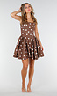Bruine Retro Jurk met Witte Polkadots en Strik