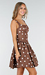 Bruine Retro Jurk met Witte Polkadots en Strik