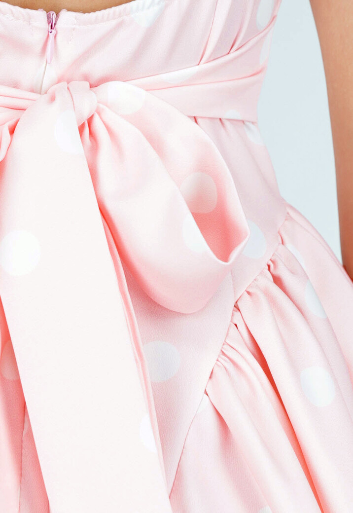 Lichtroze Polkadot Jurk met Vierkante Hals en Strik