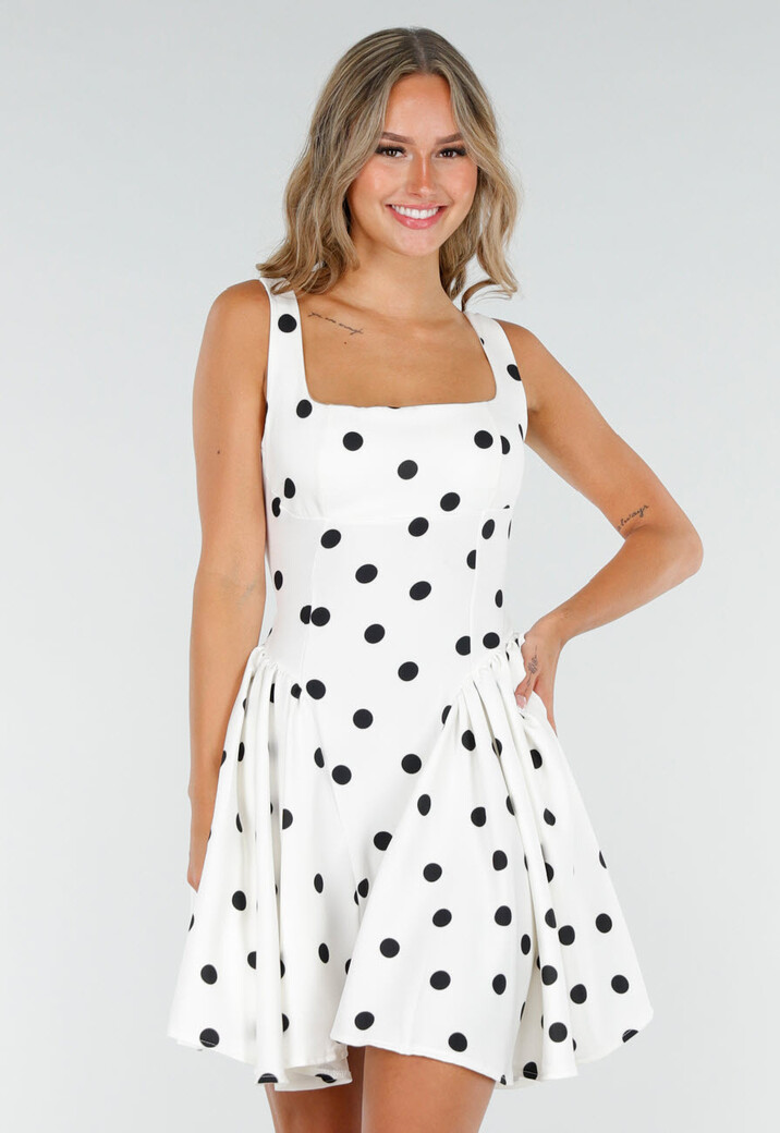 Witte Polkadot Jurk met Stretch en Ingewerkte Pads
