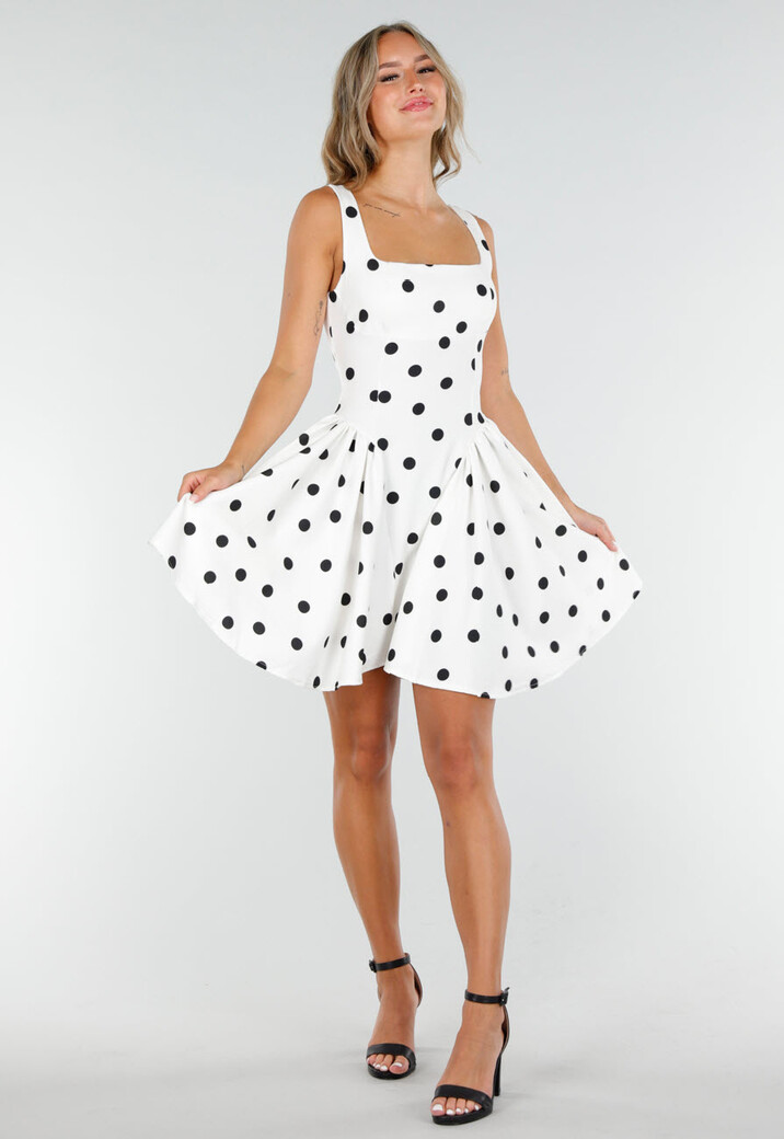 Witte Polkadot Jurk met Stretch en Ingewerkte Pads