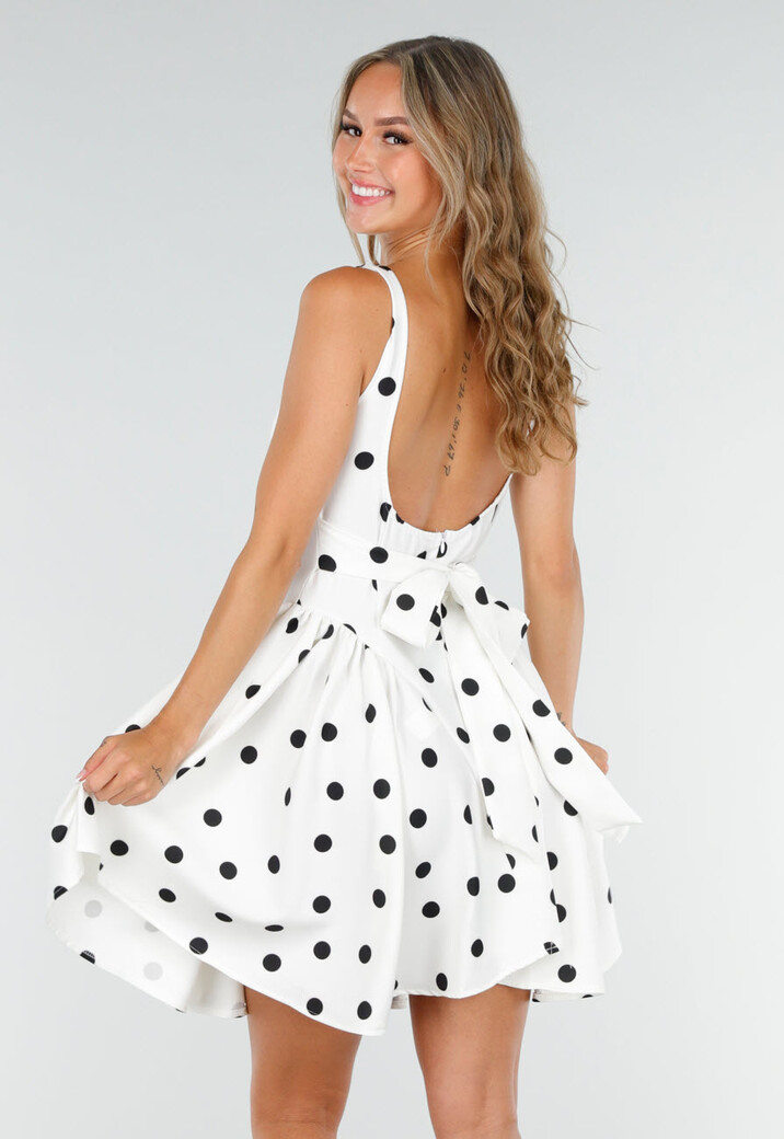 Witte Polkadot Jurk met Stretch en Ingewerkte Pads