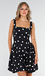 Zwarte Retro Stippenjurk met Stretch en Strik