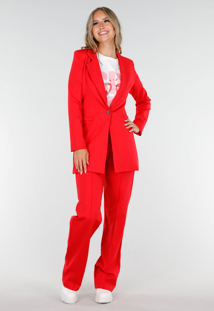 Rode Half Lange Blazer met Stretch